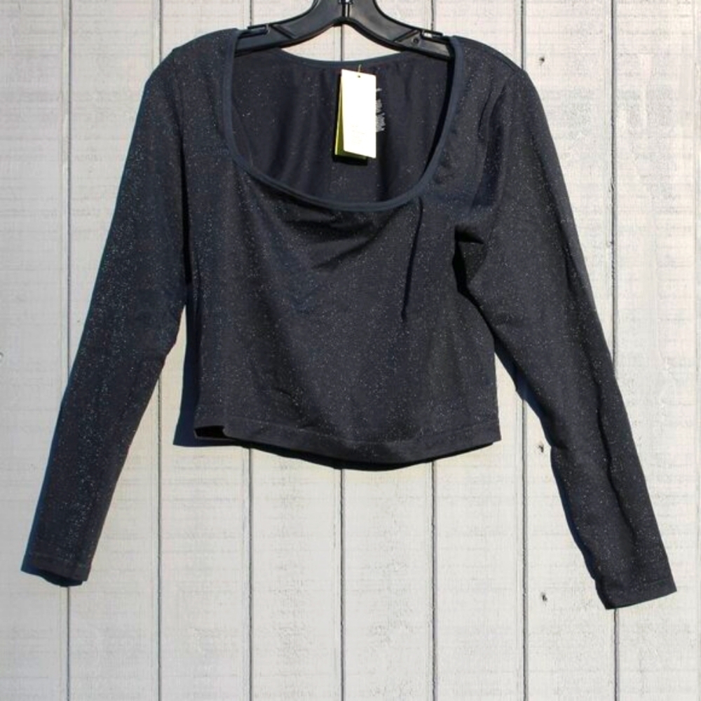 All in Motion Navy Sparkle Long Sleeve Crop Top Size XXL